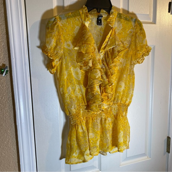 B. Tru Women MEDIUM Blouse Top Sheer See Through Floral Button Adult Fashion Fun - Picture 1 of 8